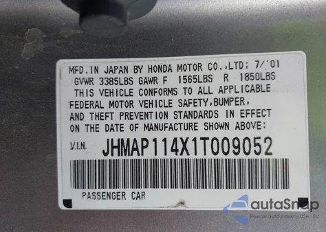 2001 Honda S2000 from USA, damaged, VIN JHMAP114X1T009052